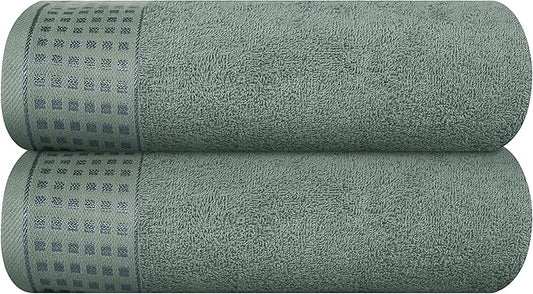 GLAMBURG 100% Cotton 2 Pack Oversized Bath Towel Set 28x55 Inches, Ultra Soft Highly Absorbant Compact Quickdry & Lightweight Large Bath Towels, Ideal for Gym Travel Camp Pool - Jade