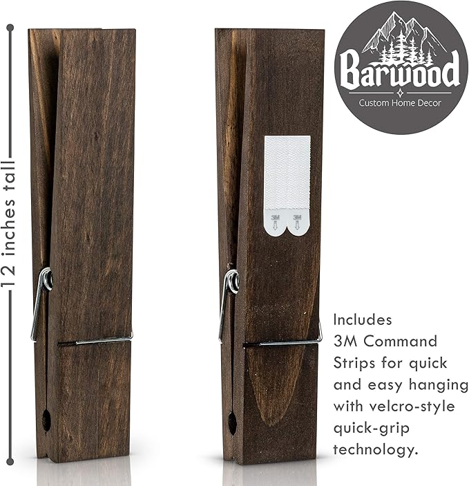 Giant Clothespin Bathroom Towel Holder | Huge 12” Clothes pin | Farmhouse Bathroom décor | Laundry Room or Nursery décor | Towel Rack or Hook | Bathroom Accessories wall décor (Jacobean)