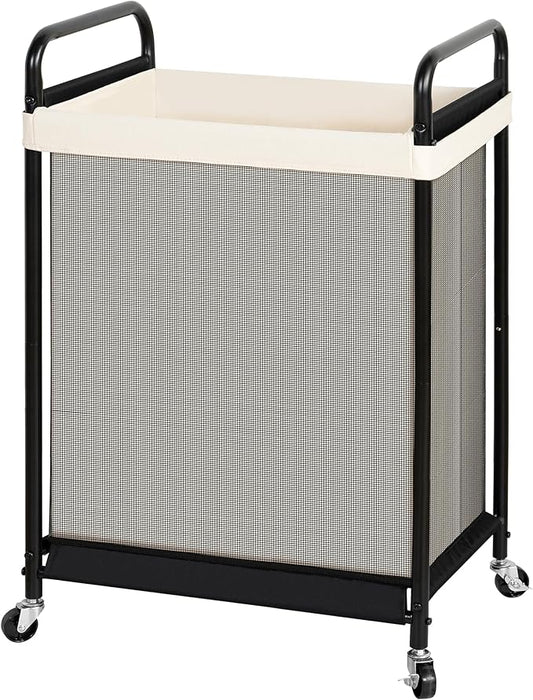 STO STO 120L Large Laundry Hamper with Wheels, Rolling Laundry Basket Cart with Removable Canvas Liner Bag, Lockable Wheels, Metal Frame, Dirty Clothes Hamper for Bedroom, Bathroom, Laundry Room