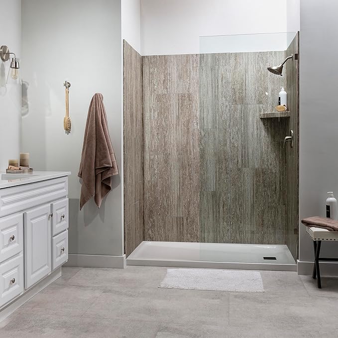 Palisade Vinyl Waterproof Corner Shower Shelf in Grecian Earth