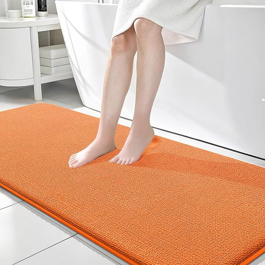 OLANLY Thick Memory Foam Bath Mat Rug 70x24, Extra Soft Absorbent Bathroom Rug, Quick Dry Bath Mats, Non-Slip, Machine Washable Carpet for Bathroom, Tub and Shower, Home Decor Accessories, Orange