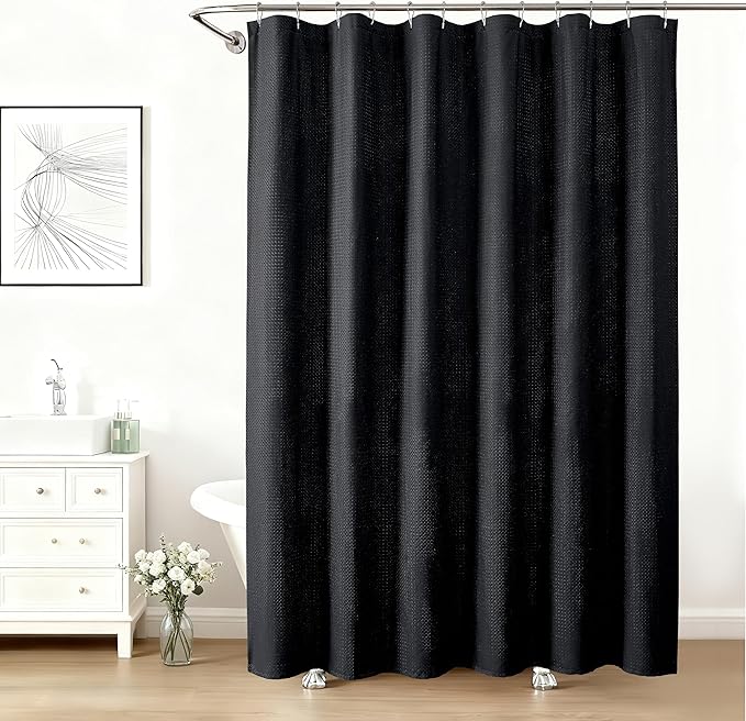 Aiyufeng Shower Curtains for Bathroom，Dot Like Embossed Textured Water Repellent Fabric Large Bath Curtain，Hotel Luxury Quality & Soft Cloth，Machine Washable，72Wx48L，Black