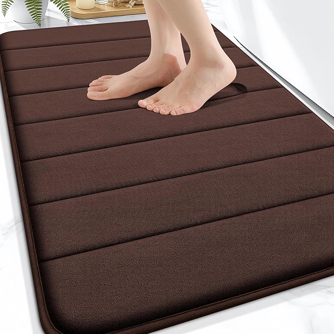 OLANLY Memory Foam Bath Mat 30x20, Super Soft Absorbent Bathroom Rugs, Quick Dry, Machine Washable Shower Floor Rugs, Bathmat Carpet, Bathroom Home Decor Accessories, Brown