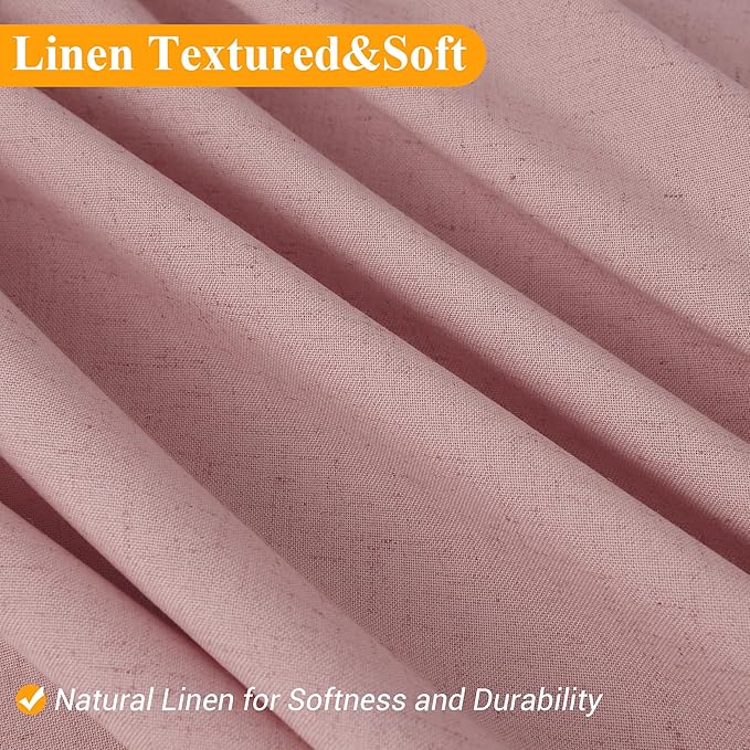 Naturoom Pink Linen Shower Curtain, Country Boho Farmhouse Bath Decor Shower Curtains Neutral Cloth Weighted Textured Fabric Bath Curtain Liner with Hooks, 72x72