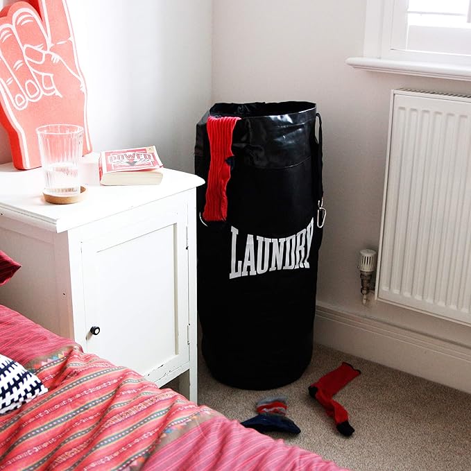 Suck UK Boxing Laundry Bag - Punch Bag Shaped Laundry Basket - Teenage Boys Washing Basket - University Room Student Essentials - Hanging Hamper - Clothes Storage - Funny Boxing Gifts For Men - 70 L