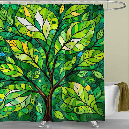 Gorgeous Abstract Green Tree Forest Shower Curtain, Beautiful Artistic Dark Floral Greenery, Unique Outdoor Botanical Theme, 120 GSM Waterproof Polyester Fabric, (72" x 72")