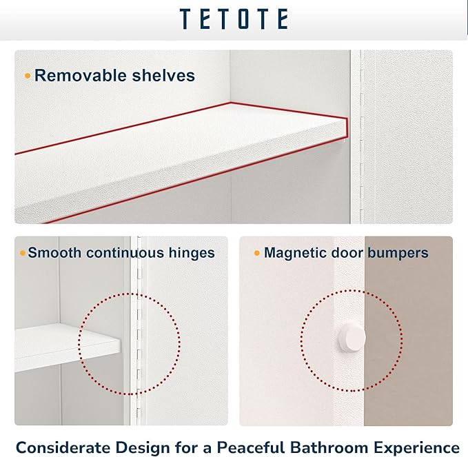 TETOTE White Medicine Cabinet Mirror 21" x 27" Aluminum Framed Surface or Recessed Wall-Mounted Bathroom Medicine Cabinets Beveled Mirror with Storage for Modern Farmhouse Bathroom