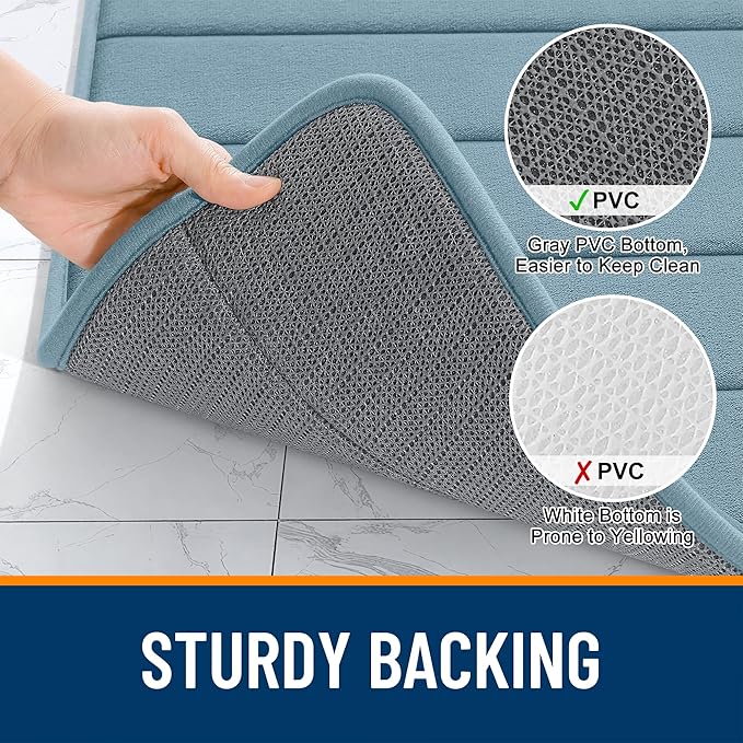 OLANLY Memory Foam Long Bathroom Rugs Runner 47x24, Super Soft Absorbent Bath Mat, Quick Dry, Machine Washable Shower Floor Rugs, Bathmat Carpet, Bathroom Home Decor Accessories, Airy Blue
