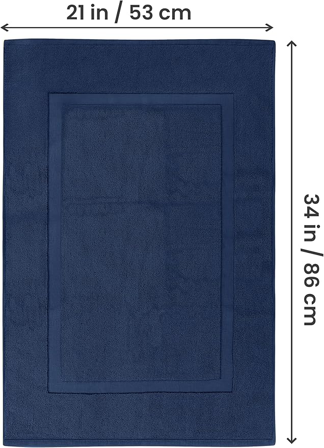 Utopia Towels Cotton Banded Rug, Bath Mats, Not a Bathroom Rug, 21 by 34 Inches, 100% Ring Spun Cotton, Highly Absorbent Shower Bathroom Floor Mat, Navy, 2 Pack
