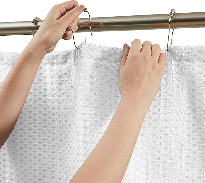 Luxury Dobby Weave Shower Curtain Elegant Hotel Style Fabric for Bathroom, Water Repellent, Machine Washable White Dobby