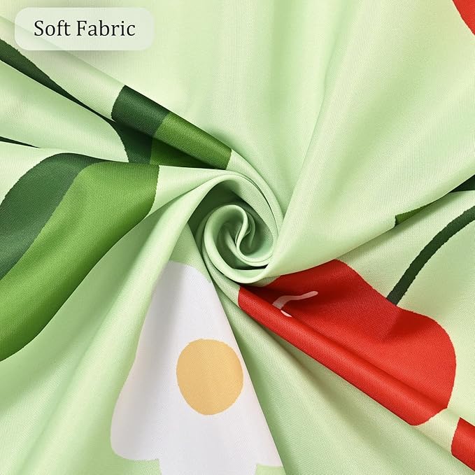 Anybar Fabric Shower Curtain Cute Floral Cherry Curtains Waterproof Soft Polyester Bathroom Curtain- Decor Washable Privacy Cloth Extra Long Shower Curtain for Bathroom (72x84inch) Green