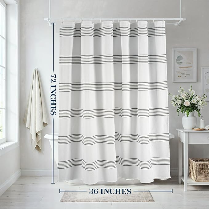 LANE LINEN Waterproof Shower Curtain - 72 x 36 inches Stall Size - All in 1 Linerless Stripped Fabric with Integrated Waterproof Layer - Modern Spa Style Exterior - Durable & Machine Washable - Gray
