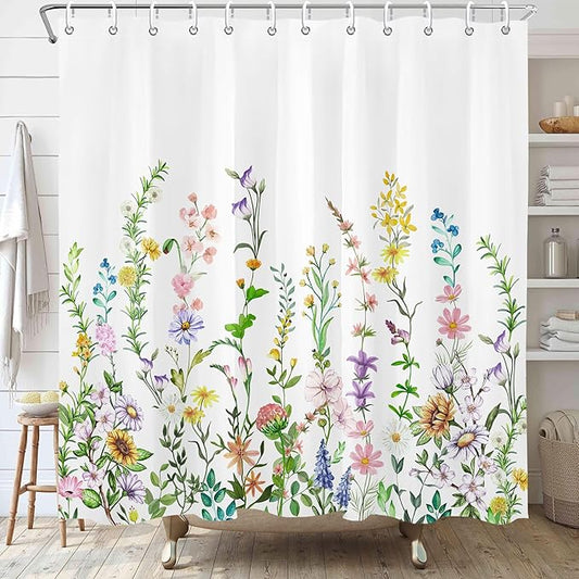 Floral Flower Shower Curtain Pretty Wildflower Bathroom Shower Curtain Set Boho Cute Shower Curtains Cloth Fabric Shower Curtain