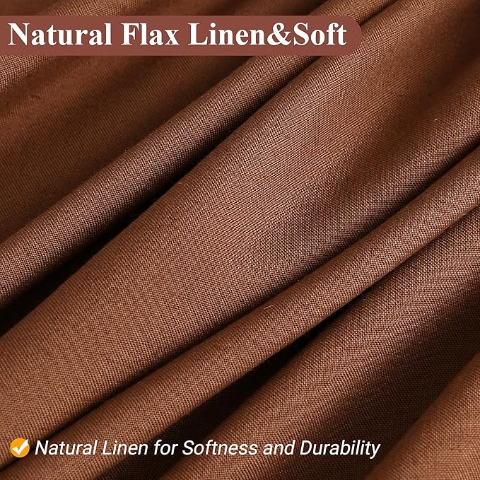 Naturoom Rustic Brown 54 Inch Shower Curtain - Stall Narrow Half Linen Ultra Thick Fabric Shower Curtain Set with Hooks, Boho Farmhouse Rustic RV Camper Bath Curtains for Bathroom, 54x78