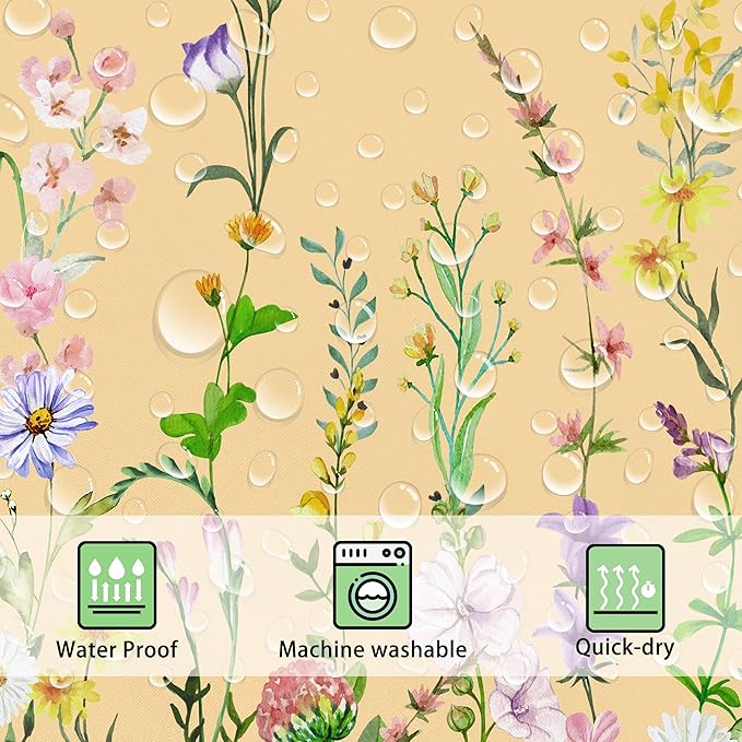 Yellow Floral Flower Shower Curtain Pretty Wildflower Bathroom Shower Curtain Set Boho Cute Shower Curtains Cloth Fabric Shower Curtain