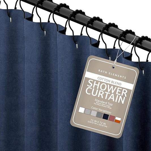 Luxurious Cotton Blend Shower Curtain - Spa Quality Bathroom Essential with Buttonhole Loops, Easy to Install & Clean, 72x72 inch, Home Spa Collection (Navy Linen)