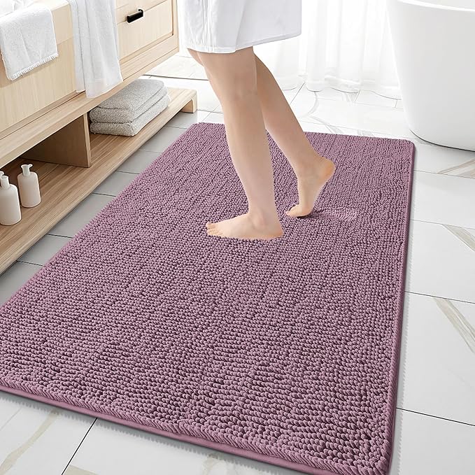 OLANLY Bathroom Rugs 59x35, Extra Soft Absorbent Chenille Bath Rugs, Rubber Backing Quick Dry, Machine Washable Bath Mats for Bathroom Floor, Tub and Shower, Home Decor Accessories, Deep Plum