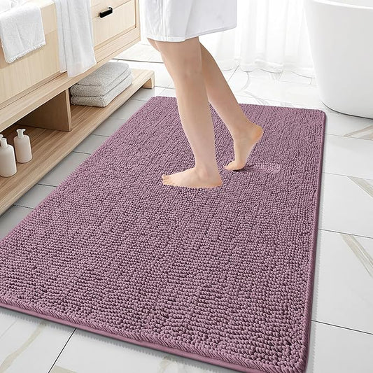 OLANLY Bathroom Rugs 59x35, Extra Soft Absorbent Chenille Bath Rugs, Rubber Backing Quick Dry, Machine Washable Bath Mats for Bathroom Floor, Tub and Shower, Home Decor Accessories, Deep Plum