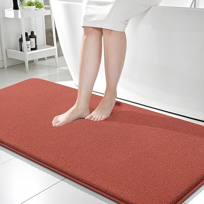 OLANLY Thick Memory Foam Bath Mat Rug 59x24, Extra Soft Absorbent Bathroom Rug, Quick Dry Bath Mats, Non-Slip, Machine Washable Carpet, Tub and Shower, Home Decor Accessories, Rustic Terracotta