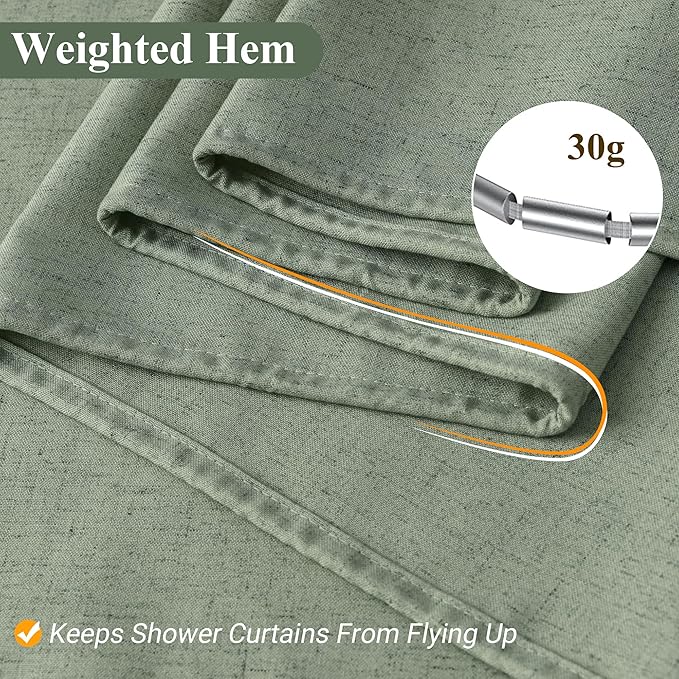Naturoom Light Sage 54 Inch Shower Curtain - Stall Narrow Half Linen Ultra Thick Fabric Shower Curtain Set with Hooks, Boho Farmhouse Rustic RV Camper Bath Curtains for Bathroom, 54x78