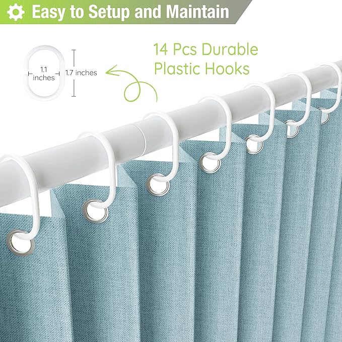 Jubilantex Folding Linen Shower Curtain for Bathroom Blue Waterproof Shower Curtain 1 Panel with 14 Metal Grommets and 1 Tie Back for Hotel,70"x70"