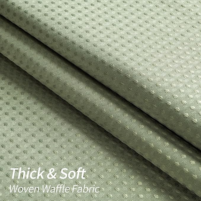 MitoVilla Sage Green Waffle Fabric Shower Curtain, Heavyweight Cloth Shower Curtains for Modern Hotel Bathroom Decor, Waterproof & Wrinkle Resistant, 72 x 72