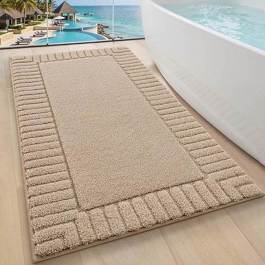 LUMI Bathroom Rugs Non Slip with Rubber Backing, Extra Soft Plush Microfiber Bath Rug Absorbent, Machine Washable Bath Mat Quick Dry for Tub, Shower, Hotel, Beige, 24"x43"