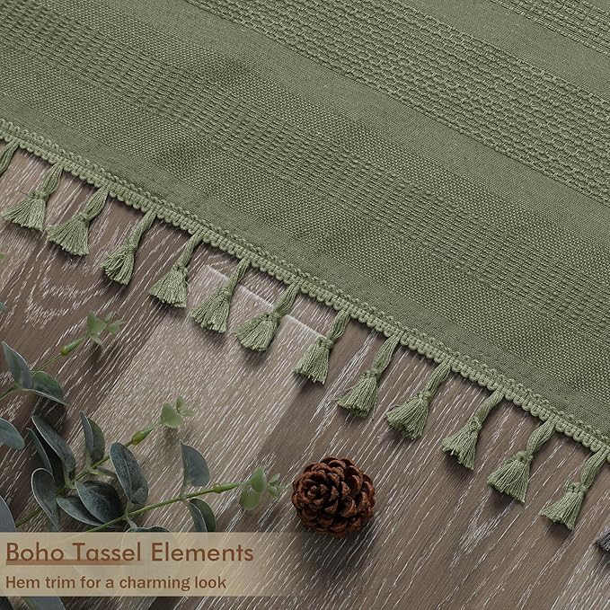 OVZME Extra Long Sage Green Shower Curtain 96 Inch Long, Boho Linen Textured Soft Fabric Heavy Duty Cloth Bathroom Shower Curtain with Tassel, Tall Farmhouse Luxury Bath Decor, 72Wx96L Inches