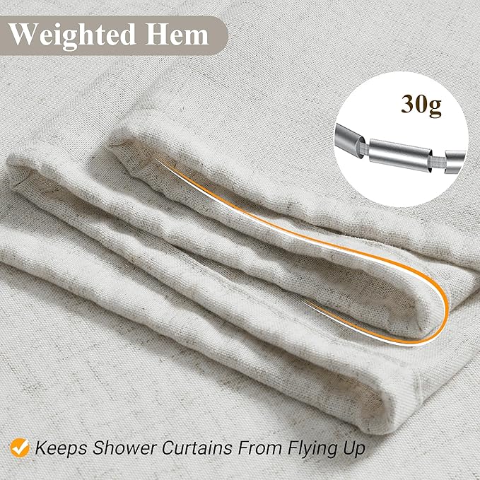 Naturoom 80 Inch Boho Linen Long Shower Curtain,Country Farmhouse Rustic Bath Decor Shower Curtains Neutral Cloth Weighted Textured Fabric Bath Curtain with Hooks,72x80
