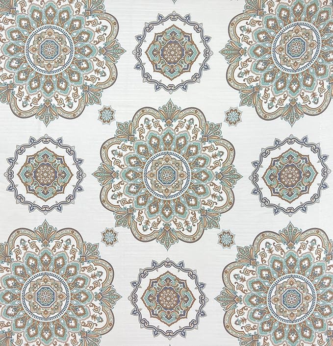 Serafina Home Hotel Quality Fabric Bathroom Shower Curtain: Floral Damask - Blue, Green, Brown, Taupe and Creme (72 x 70 inches)