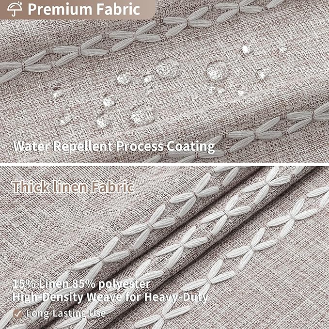 MitoVilla Grey Farmhouse Fabric Shower Curtain Set, Boho Modern Polyester Linen Shower Curtains for Vintage Rustic Bathroom Decor, Country Tassel Thick Cloth Shower Curtain, 72 x 72