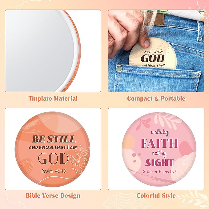 Y1tvei Boho Watercolor Mirrors Bulk - 36Pcs Bible Verse Christian Inspirational Gifts Scripture Mini Compact Mirrors Portable Round Pocket Makeup Mirror for Women Purse Religious Church Party Favors