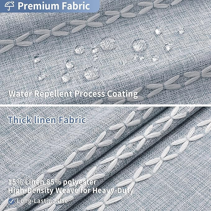 MitoVilla Boho Extra Long Shower Curtain 72 x 84, Blue 84 inch XL Polyester Linen Tassel Fabric Shower Curtain Set with Hooks for Vintage Country Farmhouse Bathroom Decor, Thick & Wrinkle Resistant