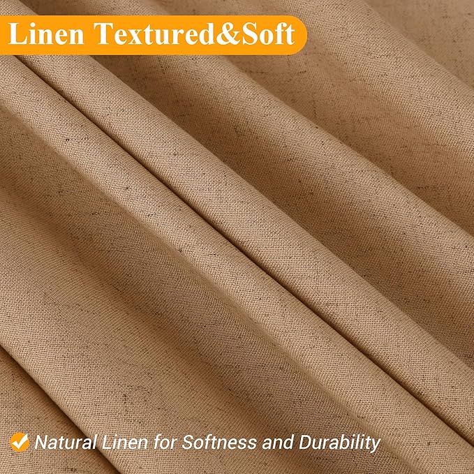 Naturoom Camel Linen Shower Curtain, Country Boho Farmhouse Bath Decor Shower Curtains Neutral Cloth Weighted Textured Fabric Bath Curtain Liner with Hooks, 72x72