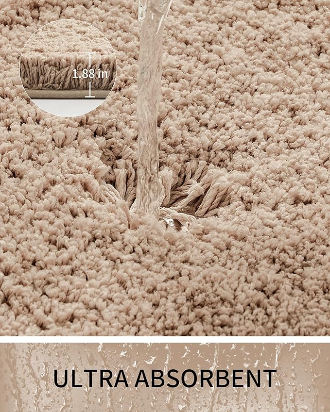 Bathroom Rugs Non Slip Washable 70x24, Ultra Thick Soft Microfiber Absorbent Bath Mats, High Density Foam Latex Non Slip Backing Bath Rugs, Fluffy Floor Carpet for Tub&Shower, Beige