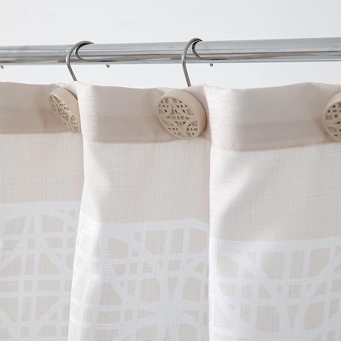 Bathroom Accessories Set, Bath Accessory Complete Set with Lotion Dispenser/Soap Pump, Soap Dish and Toothbrush Holder, Bath Mat, Shower Curtain with 12 Hooks (Embossed Pattern, Tan)