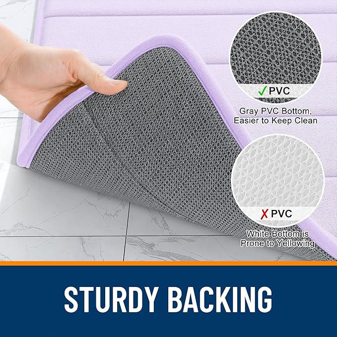 OLANLY Memory Foam Bath Mat 40x32, Super Soft Absorbent Bathroom Rugs, Quick Dry, Machine Washable Shower Floor Rugs, Bathmat Carpet, Bathroom Home Decor Accessories, Lavender