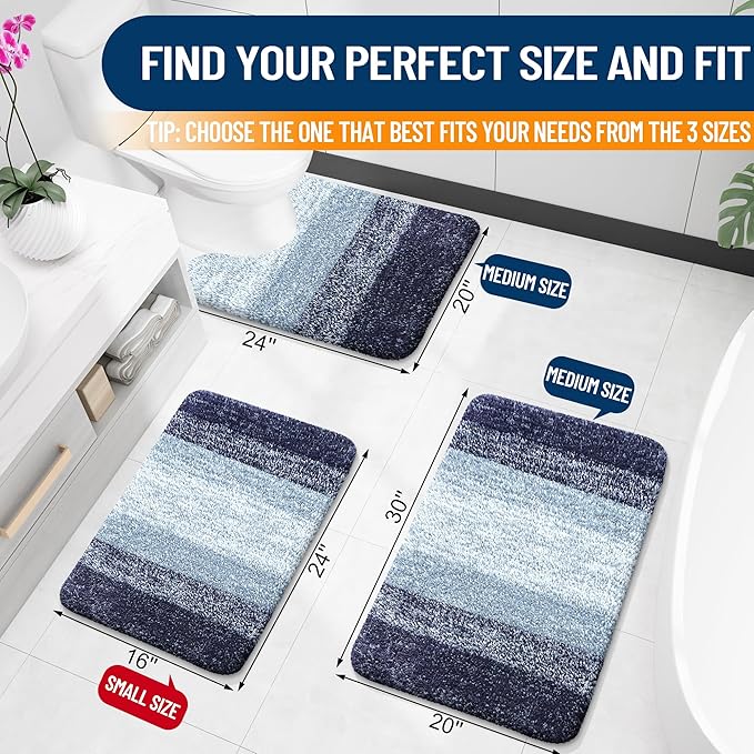OLANLY Bathroom Rugs Mat 54x24, Extra Soft Absorbent Microfiber Bath Rugs, Rubber Backing, Quick Dry, Machine Washable Bath Mats for Bathroom Floor, Tub and Shower, Home Decor Accessories, Airy Blue