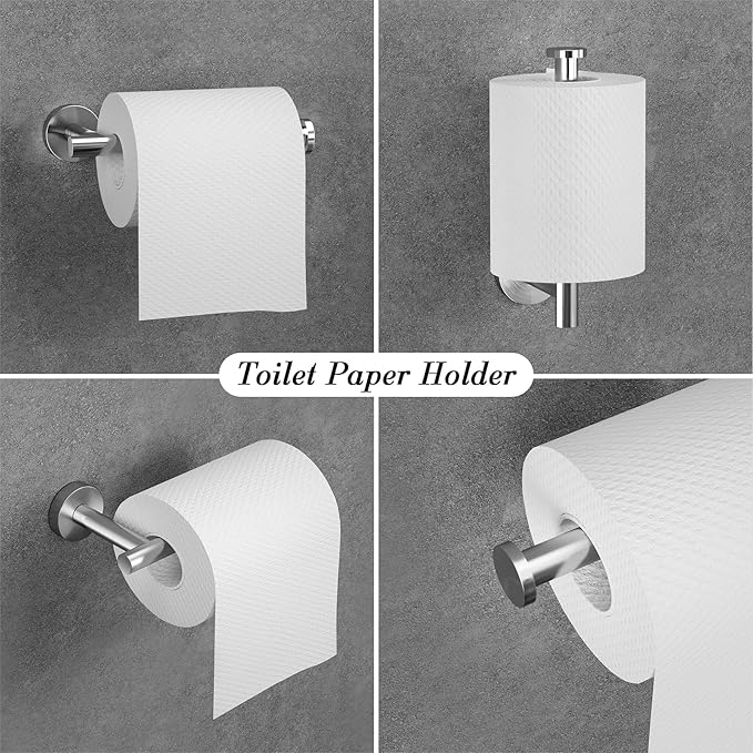Round Brushed Nickel Bathroom Hardware: 8 Pieces Stainless Steel Bath Accessories Set - Including Wall Mounted Towel Rack&Toilet Paper Holder&Towel Ring&Robe Towel Hook