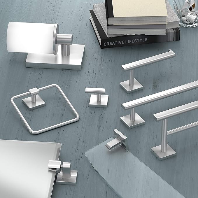 Gatco 4074 Elevate Double Towel Bar, Satin Nickel/Wall Mounted 24 Inch Double Towel Holder Rack for Bathroom
