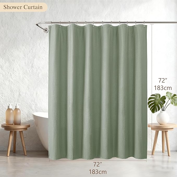Aiyufeng Sage Green Shower Curtains for Bathroom，Dot Like Embossed Textured Waterproof Soft Polyester Cloth Shower Curtain，Hotel Spa Machine Washable，72Wx72L