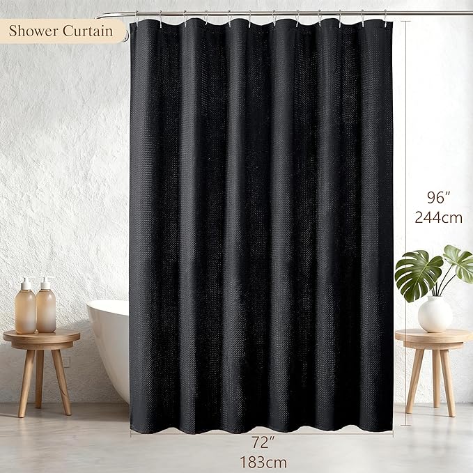 Aiyufeng Shower Curtains for Bathroom，Dot Like Embossed Textured Water Repellent Fabric Large Bath Curtain，Hotel Luxury Quality & Soft Cloth，Machine Washable，72Wx48L，Black