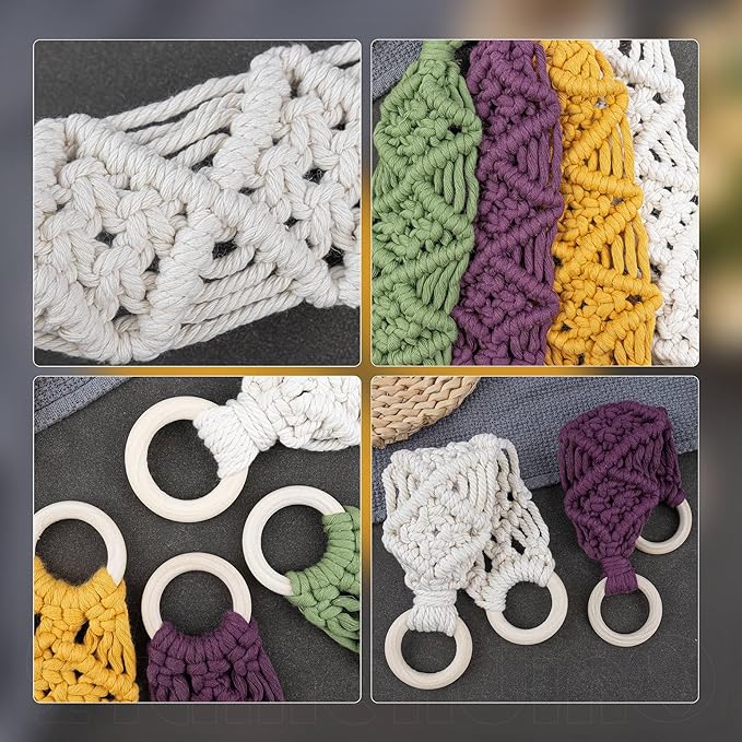 Framendino, 4 Pack Kitchen Crochet Towel Hanging Ring Towels Holder with Loop for Cabinets Oven Door