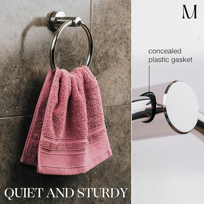 Marmolux Acc Chrome Towel Ring - Hand Towel Holder for Bathroom Wall - Simple Round Towel Hanger for Bathroom - Heavy Duty SUS 304 Stainless Steel Bathroom Towel Rack - Towel Rack Bathroom - Towel Bar
