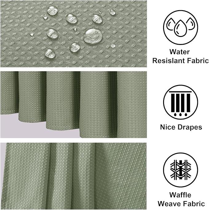 OWENIE Sage Green Shower Curtain, Waffle Weave Heavy Fabric Shower Curtain for Bathroom, Waterproof Thick Textured 420G/M Elegant Luxury Hotel Spa Bath Curtains, Machine Washable, 72W x 72L