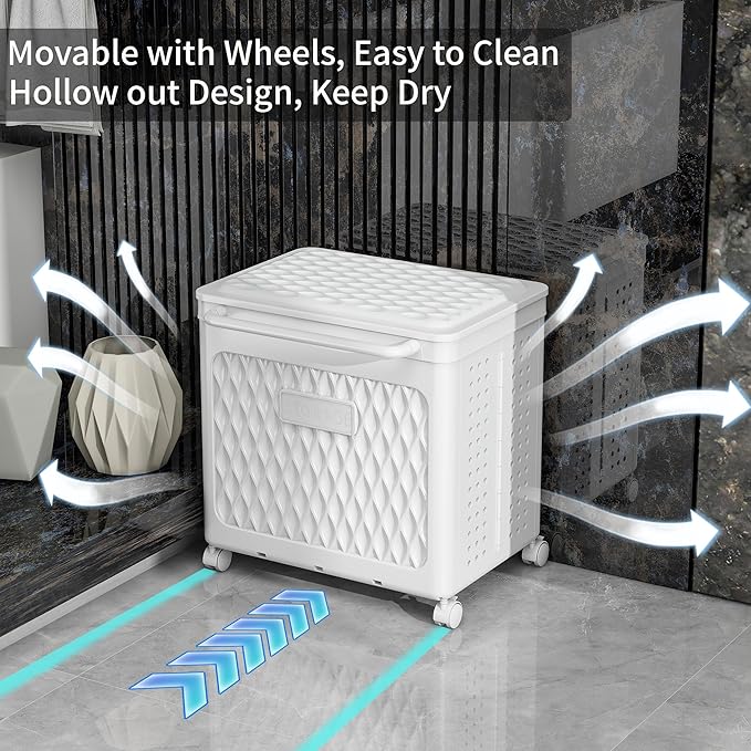 Laundry Hamper with Wheels and Lid, Foldable Clothes Basket for Small Spaces, Rolling Laundry Bin for Laundry Bathroom Bedroom Gym Room