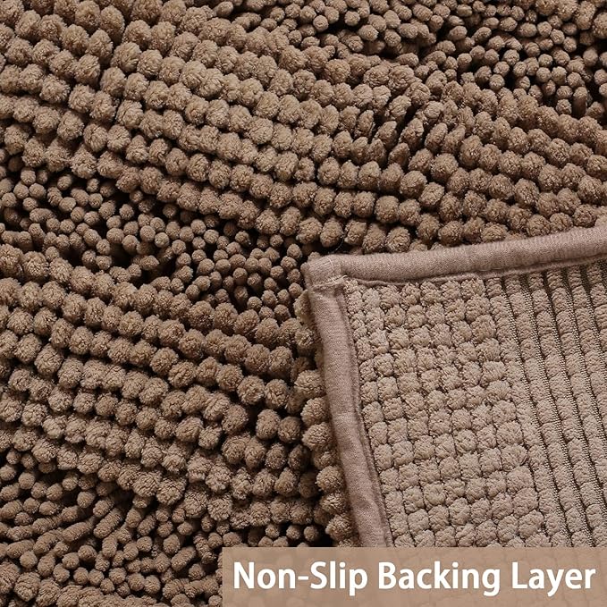 Turquoize Chenille Bathroom Rugs Set Non-Slip Bath Mats for Bathroom Super Absorbent Shaggy Rugs for Tub Shower Toilet Bath Rug Plus U Contour Rug (Standard: 20" x 32" and 20" x 20" U), Taupe Brown