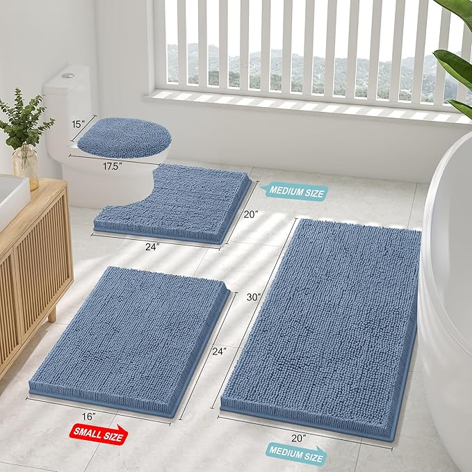 Smiry Luxury Chenille Bathroom Rugs 40x32, Extra Soft and Absorbent Shaggy Bath Mat, Machine Washable, Non-Slip Plush Carpet Runner for Tub, Shower, and Floor, Home Decor Accessories, Grayish Blue