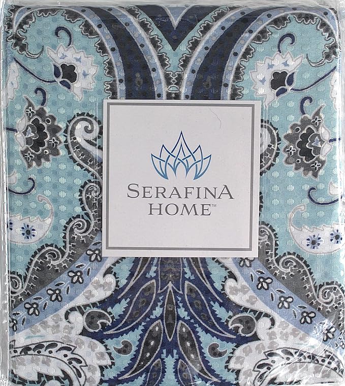 Decorative Blue & Silver Grey Gray Boho Fabric Shower Curtain, Modern Farmhouse for Vintage Rustic Bathroom Decor, Floral Victorian, 72 x 72