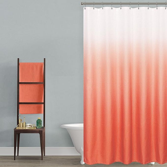 Mrs.Naturall Peach Shower Curtain with Hooks Set Coral Bathroom Accessories Decor Waterproof Cute Shower Curtains for Girls Bathroom Salmon
